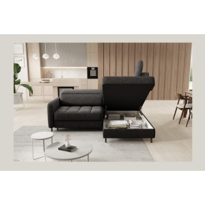 Canapé d’angle droit convertible BARNEA 208 cm gris foncé en tissu chenille avec rangement 