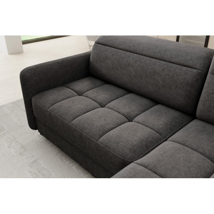 Canapé d’angle droit convertible BARNEA 208 cm gris foncé en tissu chenille avec rangement 