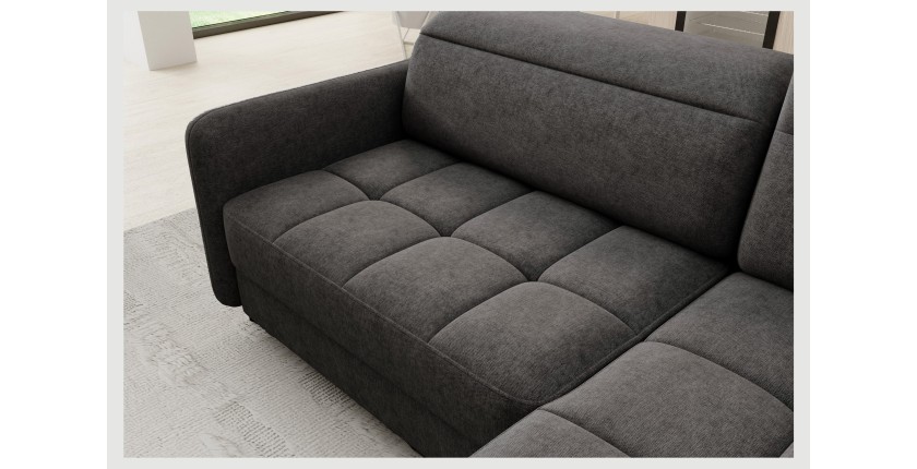 Canapé d’angle droit convertible BARNEA 208 cm gris foncé en tissu chenille avec rangement 