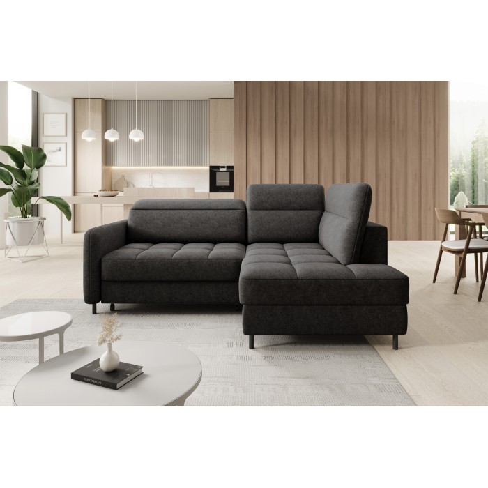 Canapé d’angle droit convertible BARNEA 208 cm gris foncé en tissu chenille avec rangement 