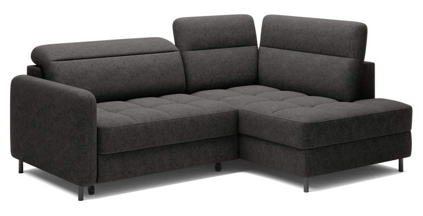 Canapé d’angle droit convertible BARNEA 208 cm gris foncé en tissu chenille avec rangement 