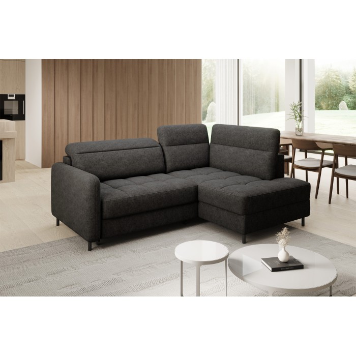 Canapé d’angle droit convertible BARNEA 208 cm gris foncé en tissu chenille avec rangement 