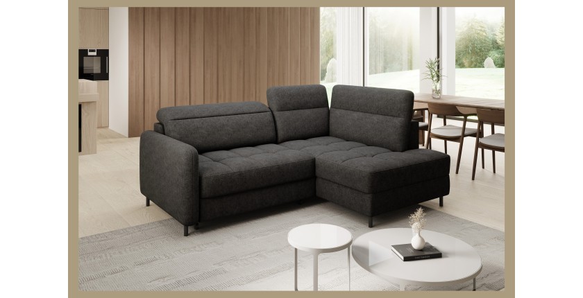 Canapé d’angle droit convertible BARNEA 208 cm gris foncé en tissu chenille avec rangement 