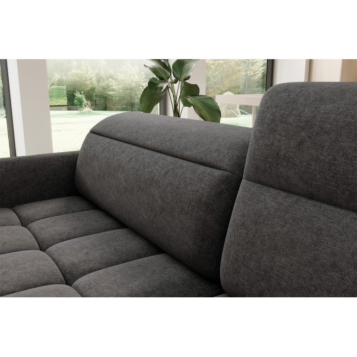 Canapé d’angle droit convertible BARNEA 208 cm gris foncé en tissu chenille avec rangement 