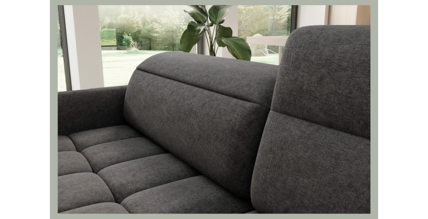 Canapé d’angle droit convertible BARNEA 208 cm gris foncé en tissu chenille avec rangement 