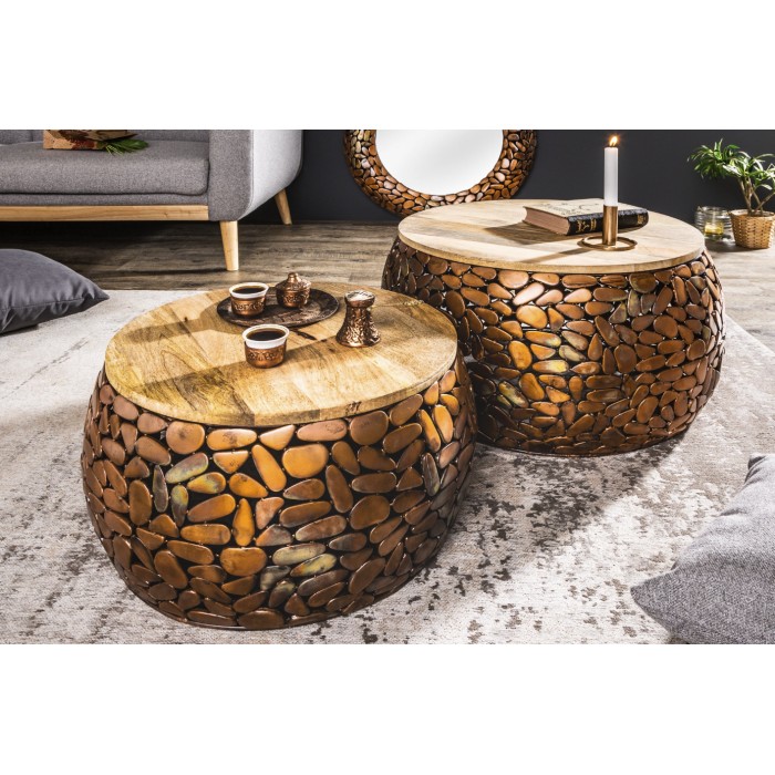 Tables basses gigognes GALEA avec motifs mosaïc mises en situation