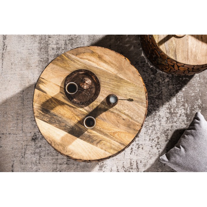Tavolini nidificati GALEA in legno massiccio di mango e alluminio bronzo - Motivo decorativo a ciottoli