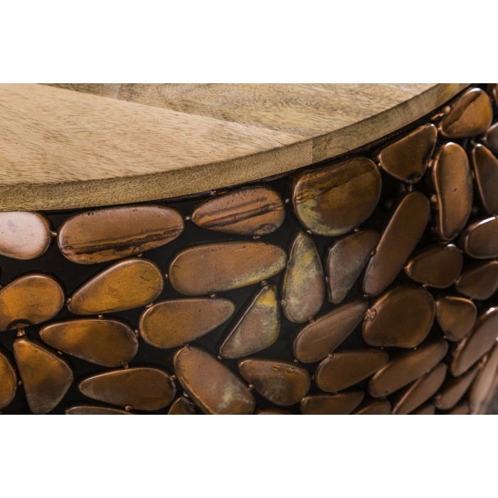 Tavolini nidificati GALEA in legno massiccio di mango e alluminio bronzo - Motivo decorativo a ciottoli