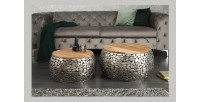 Tables basses gigognes GALEA avec motifs mosaïc argentées vues de face