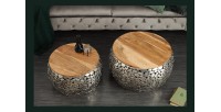 Tables basses gigognes GALEA avec motifs mosaïc argentées vues de haut