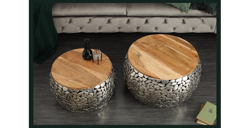 Tables basses gigognes GALEA avec motifs mosaïc argentées vues de haut
