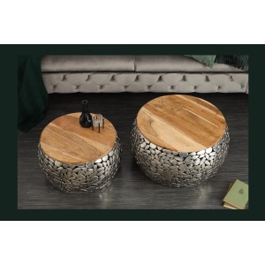 Tables basses gigognes GALEA avec motifs mosaïc argentées vues de haut