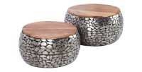 Tables basses gigognes GALEA avec motifs mosaïc argentées