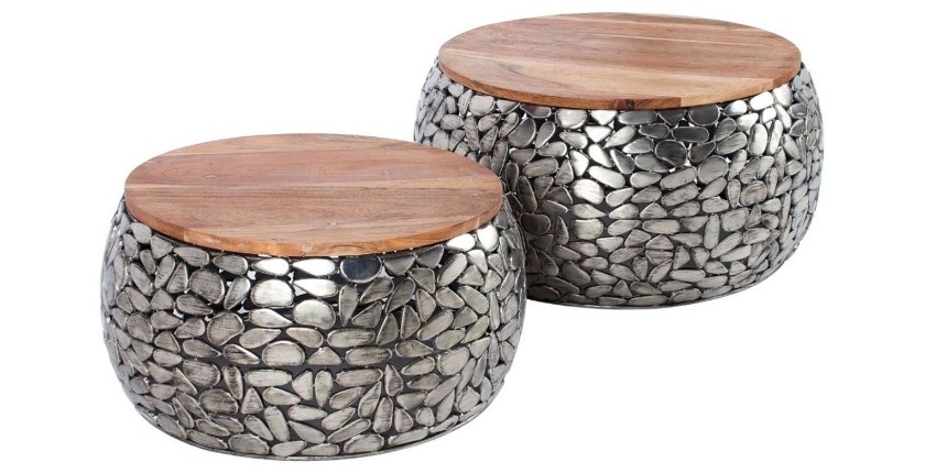 Tables basses gigognes GALEA avec motifs mosaïc argentées
