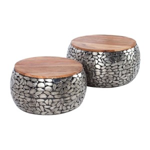 Tables basses gigognes GALEA avec motifs mosaïc argentées