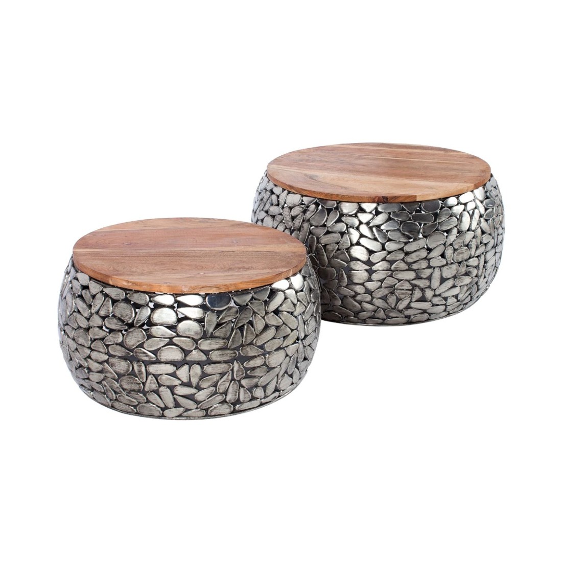 Tables basses gigognes GALEA avec motifs mosaïc argentées