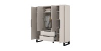Armoire MILOS 4 portes cachemire avec 2 tiroirs et poignées métal 191 cm