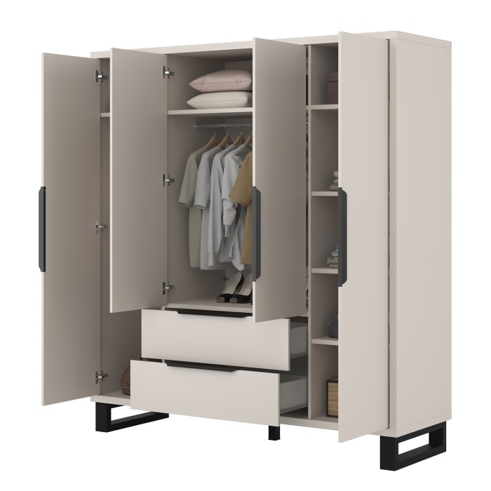 Schrank MILOS 4 Türen Kaschmir mit 2 Schubladen und Metallgriffen 191 cm