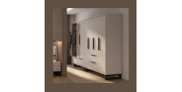 Armoire MILOS 4 portes cachemire avec 2 tiroirs et poignées métal 191 cm
