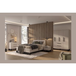 Armoire MILOS 4 portes cachemire avec 2 tiroirs et poignées métal 191 cm