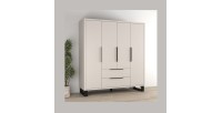 Armoire MILOS 4 portes cachemire avec 2 tiroirs et poignées métal 191 cm