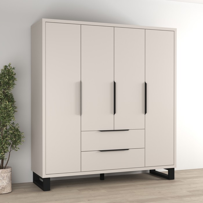 Schrank MILOS 4 Türen Kaschmir mit 2 Schubladen und Metallgriffen 191 cm