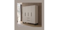 Armoire MILOS 4 portes cachemire avec 2 tiroirs et poignées métal 191 cm