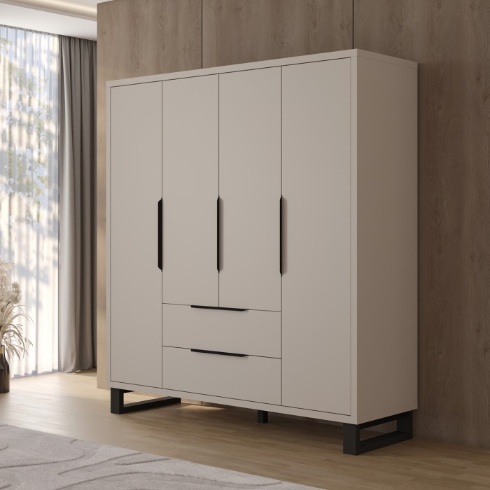 Schrank MILOS 4 Türen Kaschmir mit 2 Schubladen und Metallgriffen 191 cm
