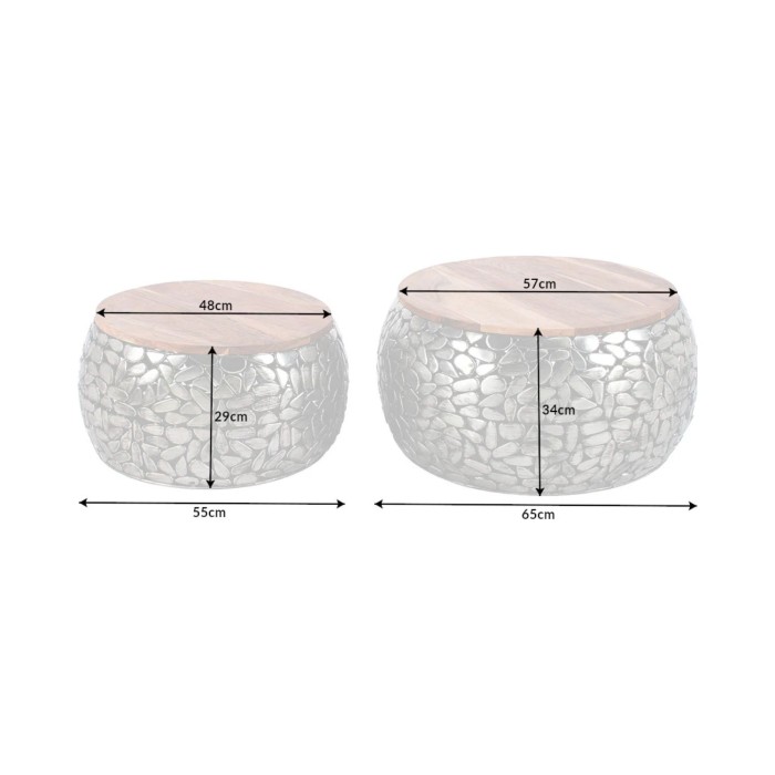 Tables basses gigognes GALEA avec motifs mosaïc argentées dimensions