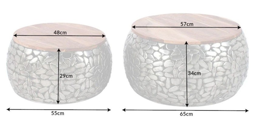 Tables basses gigognes GALEA avec motifs mosaïc argentées dimensions