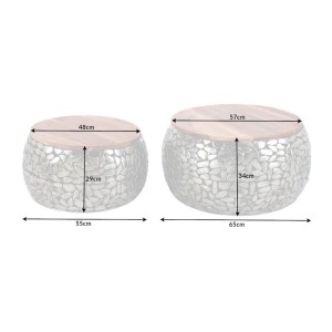 Tables basses gigognes GALEA avec motifs mosaïc argentées dimensions