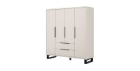 Armoire MILOS 4 portes cachemire avec 2 tiroirs et poignées métal 191 cm