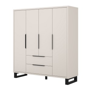 Armoire MILOS 4 portes cachemire avec 2 tiroirs et poignées métal 191 cm