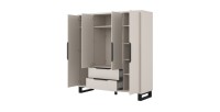 Armoire MILOS 4 portes cachemire avec 2 tiroirs et poignées métal 191 cm