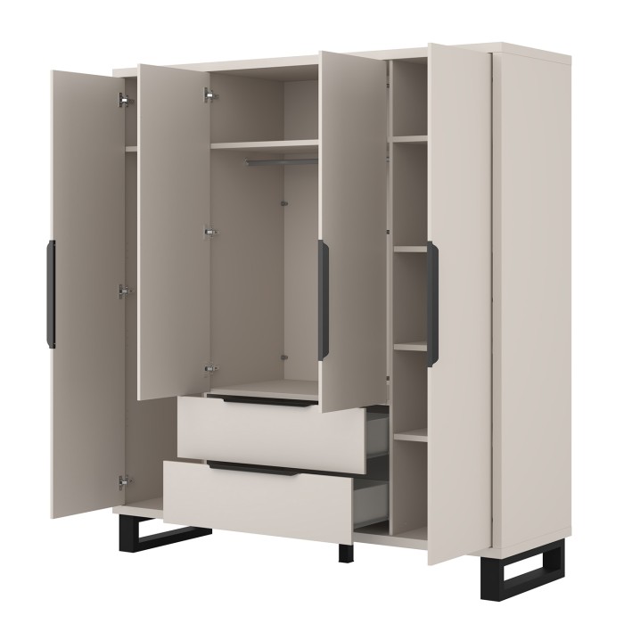 Schrank MILOS 4 Türen Kaschmir mit 2 Schubladen und Metallgriffen 191 cm