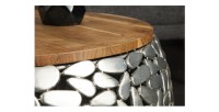 Zoom sur le côté des tables basses gigognes GALEA avec motifs mosaïc argentées