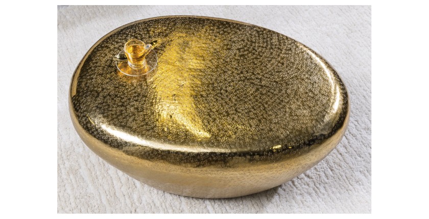 Mesa baja GALEA dorada en aluminio martillado – Diseño orgánico contemporáneo