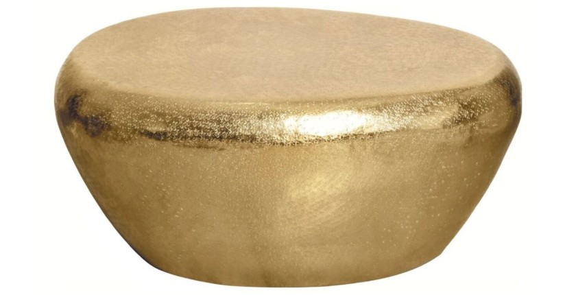 Mesa baja GALEA dorada en aluminio martillado – Diseño orgánico contemporáneo