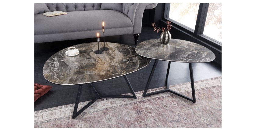 Table basse PETRANO 90cm mise en situation avec une autre table basse PETRANO