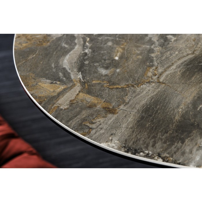 Tavolino basso PETRANO 90 cm effetto pietra color taupe – Piano in ceramica e vetro temperato
