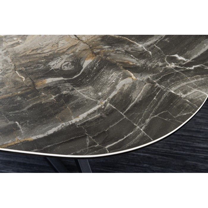 Tavolino basso PETRANO 90 cm effetto pietra color taupe – Piano in ceramica e vetro temperato