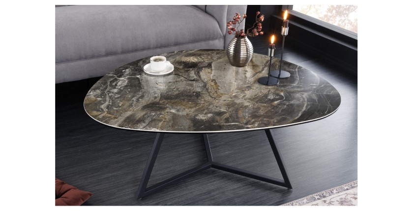 Table basse PETRANO 90cm effet pierre taupe mise en situation