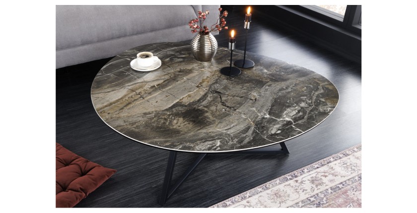 Table basse PETRANO 90cm effet pierre taupe vue de haut