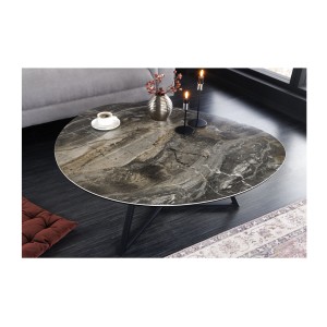 Table basse PETRANO 90cm effet pierre taupe vue de haut
