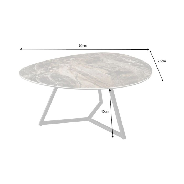 Tavolino basso PETRANO 90 cm effetto pietra color taupe – Piano in ceramica e vetro temperato