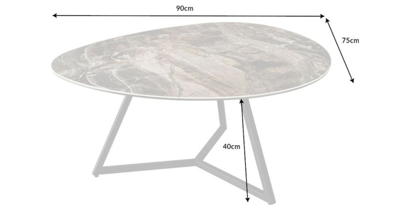 Table basse PETRANO 90cm effet pierre taupe dimensions