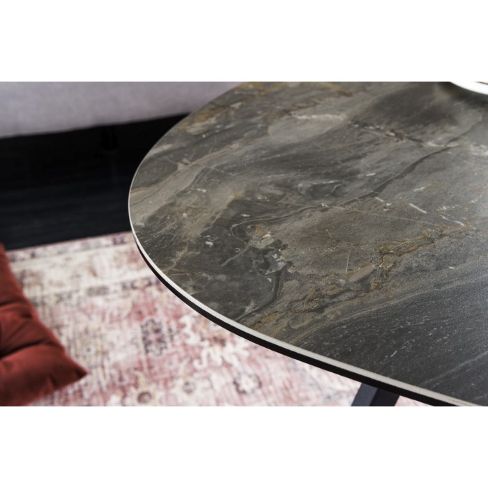 Tavolino basso PETRANO 70 cm effetto pietra taupe – Piano in ceramica e vetro temperato