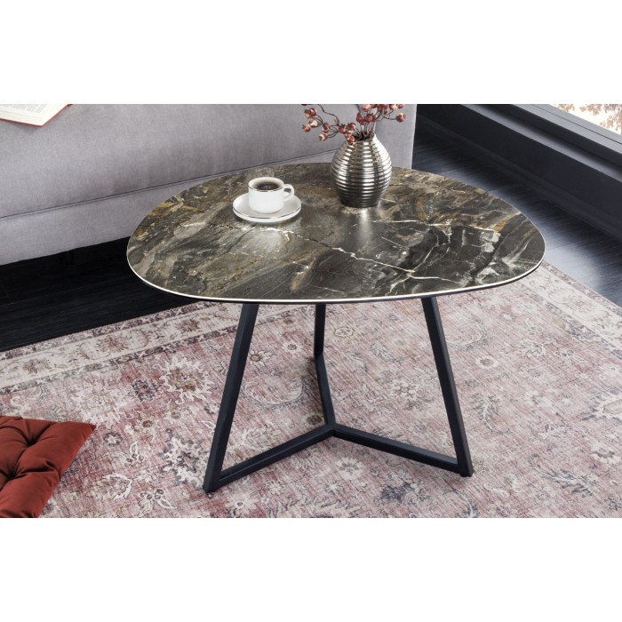 Tavolino basso PETRANO 70 cm effetto pietra taupe – Piano in ceramica e vetro temperato