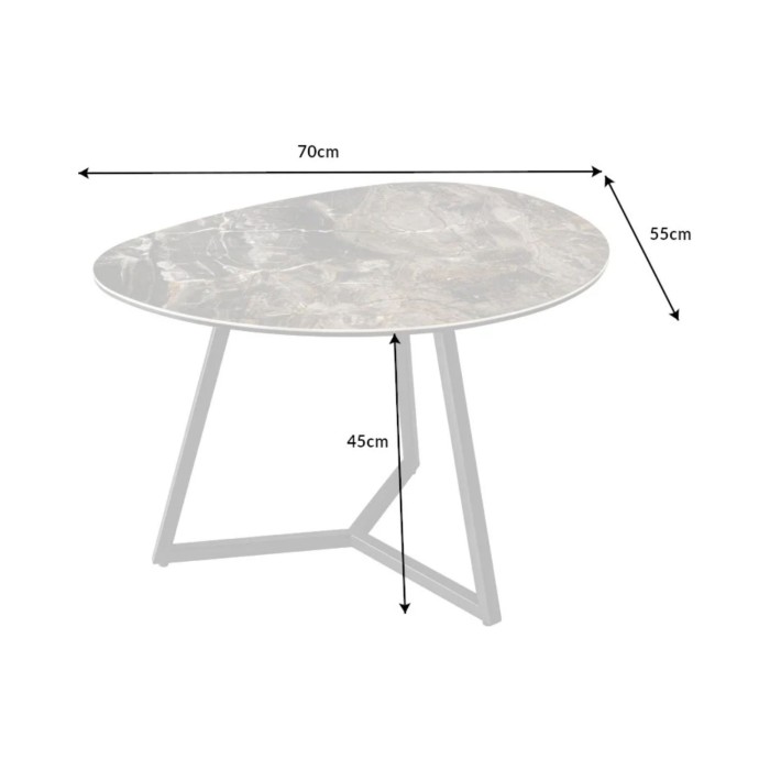 Tavolino basso PETRANO 70 cm effetto pietra taupe – Piano in ceramica e vetro temperato