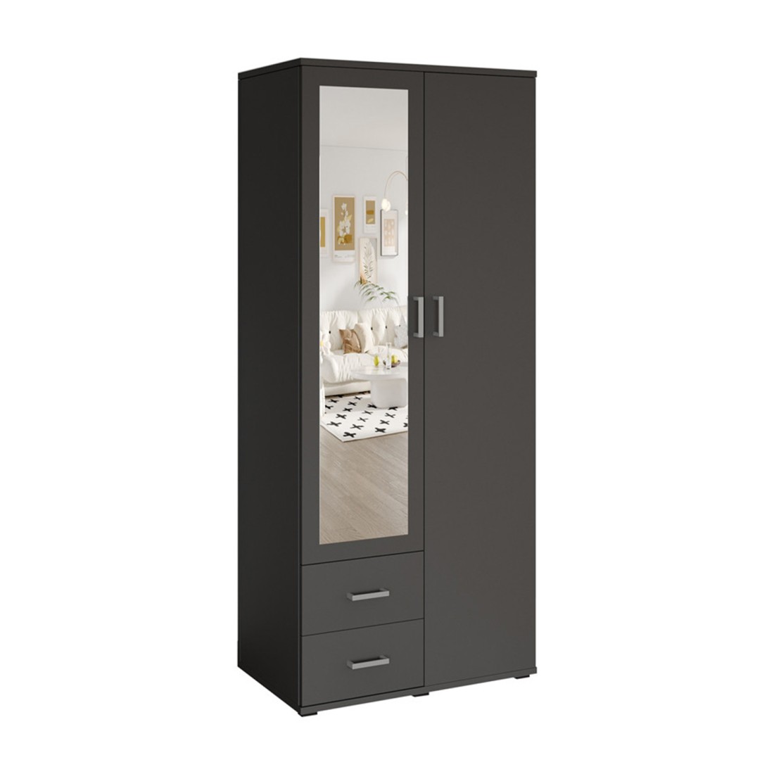Armoire TOM 2 portes avec miroir et 2 tiroirs gris anthracite 80 cm